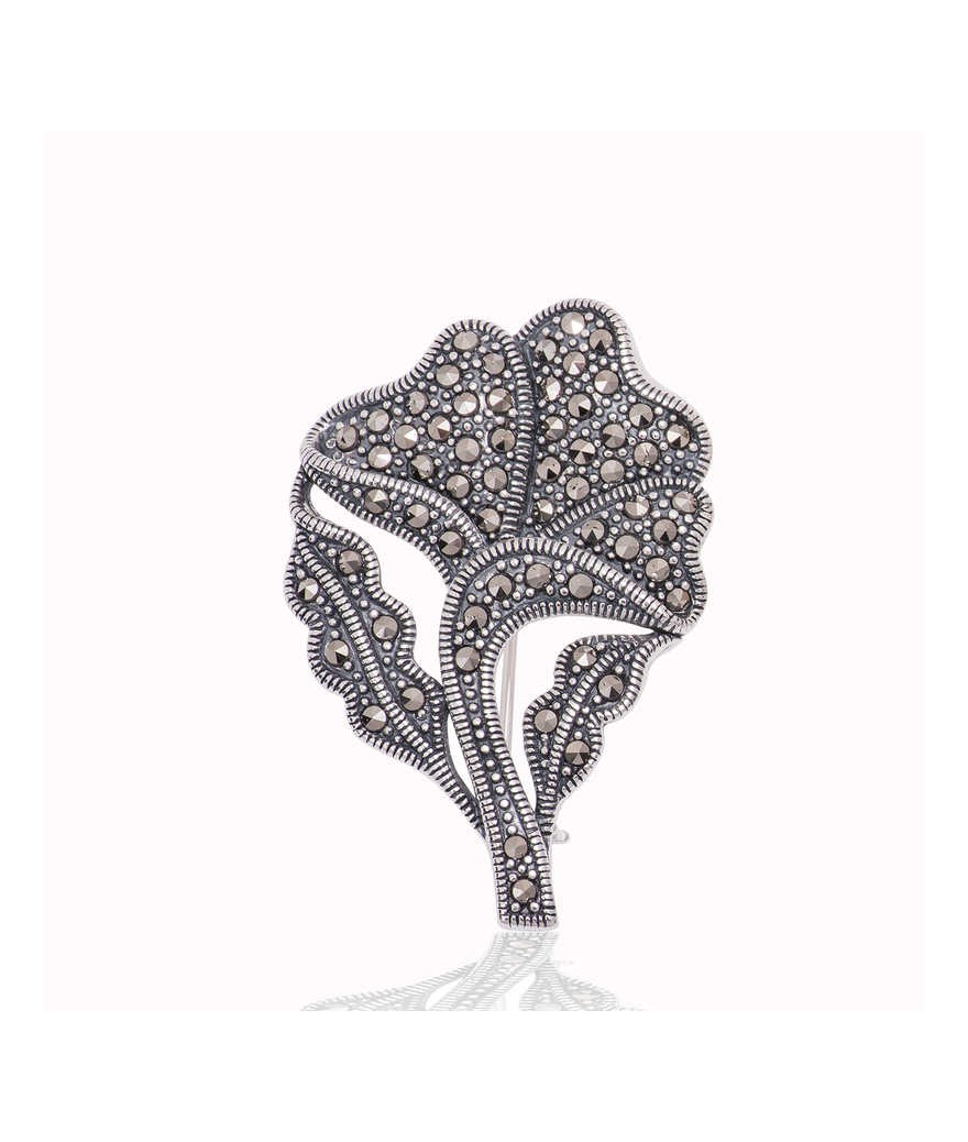 Gümüş Markazit Taşlı Yaprak Broş