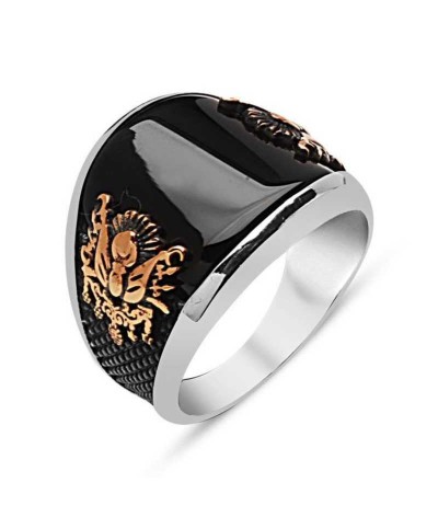 Gümüş Taşlı Osmanlı Armalı Erkek Yüzük