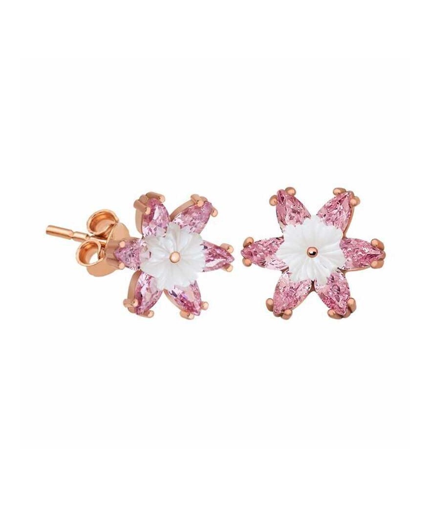 Gümüş Pembe Lotus Çiçeği Küpe