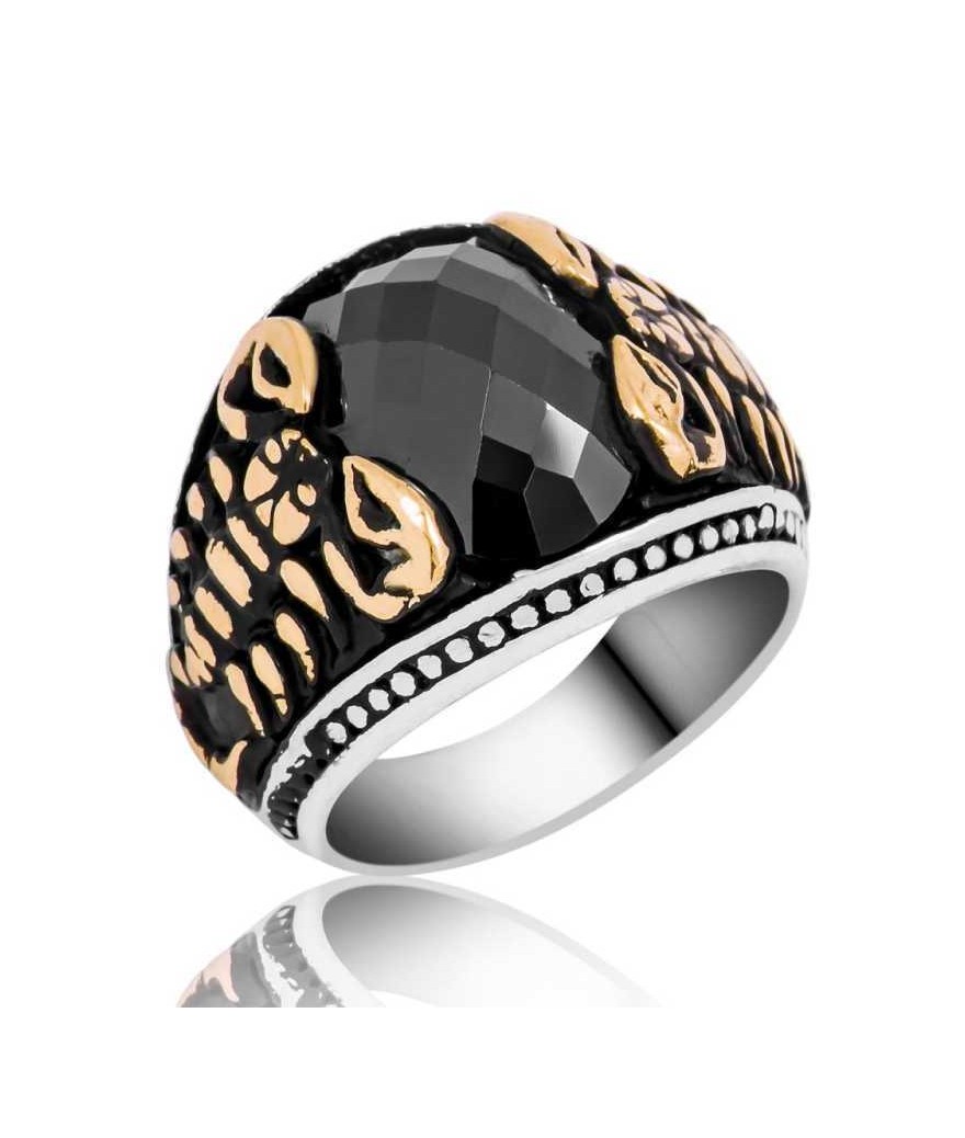 Gümüş Siyah Taşlı Akrep Erkek Yüzük
