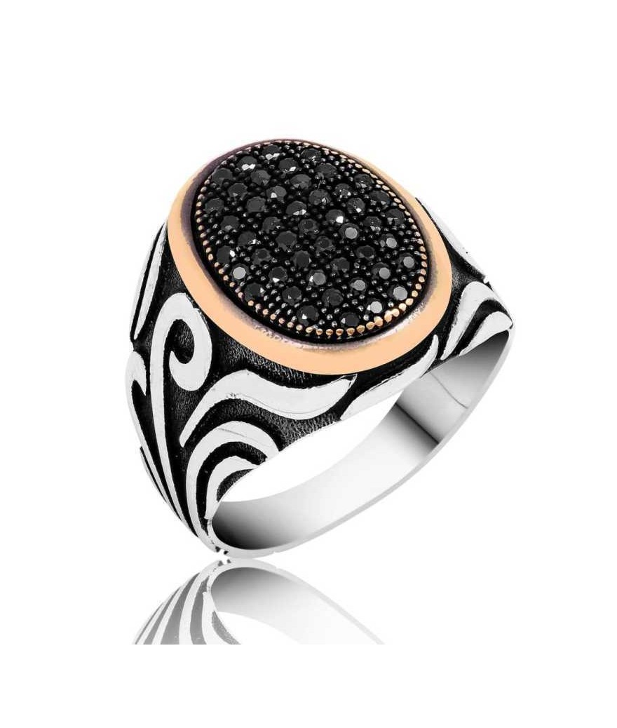 Gümüş Siyah Taşlı Erkek Yüzük