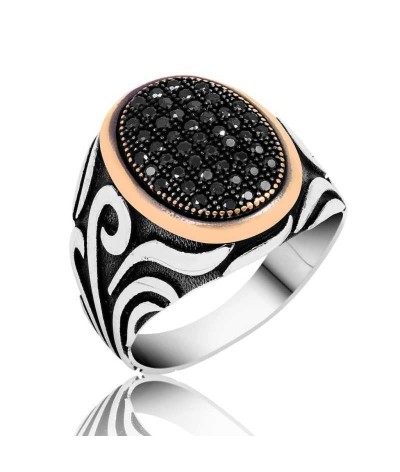Gümüş Siyah Taşlı Erkek Yüzük