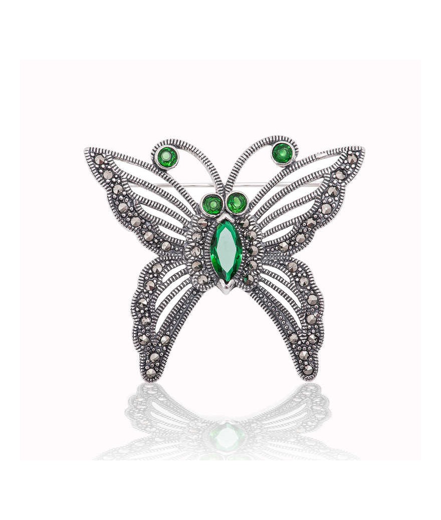 Gümüş Markazit Taşlı Kelebek Broş