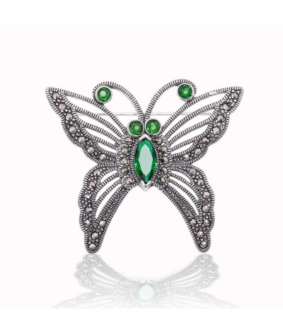 Gümüş Markazit Taşlı Kelebek Broş