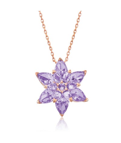 Gümüş Lila Lotus Çiçeği Kolye