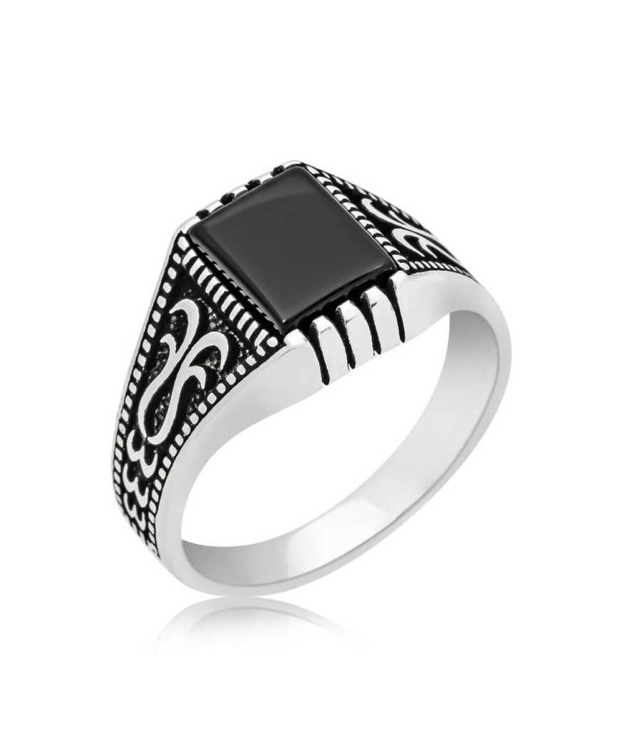 Gümüş Siyah Onix Taşlı Erkek Yüzük