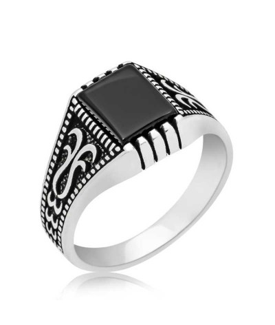 Gümüş Siyah Onix Taşlı Erkek Yüzük