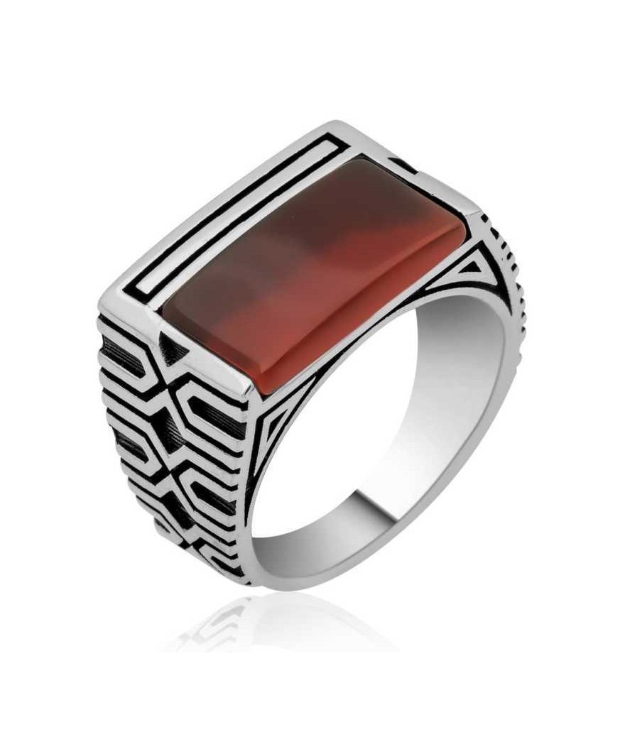 Gümüş Kahverengi Akik Erkek Yüzük