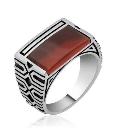 Gümüş Kahverengi Akik Erkek Yüzük