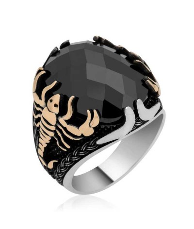Gümüş Siyah Taşlı Akrep Erkek Yüzük