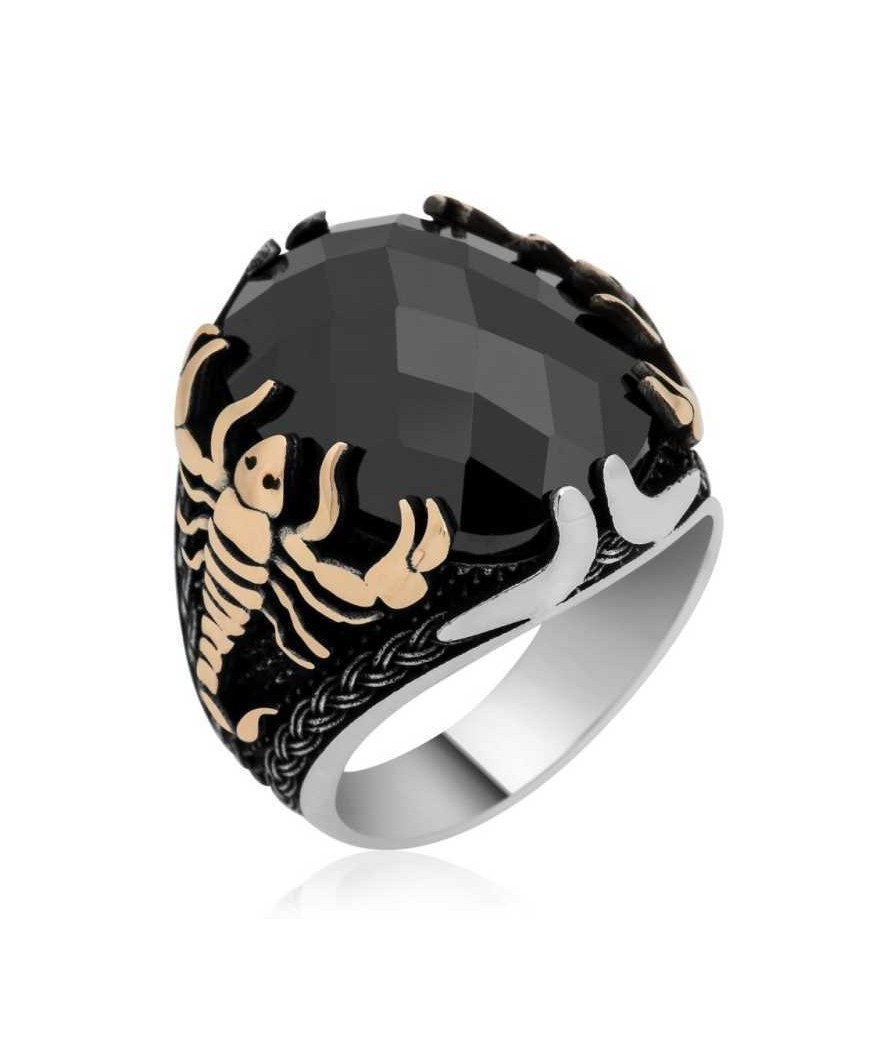 Gümüş Siyah Taşlı Akrep Erkek Yüzük