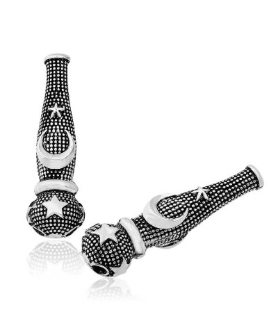 Gümüş Nokta İşlemeli Ayyıldız Motifli Tesbih İmamesi