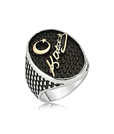 Gümüş Kemal Atatürk İmzalı Erkek Yüzük