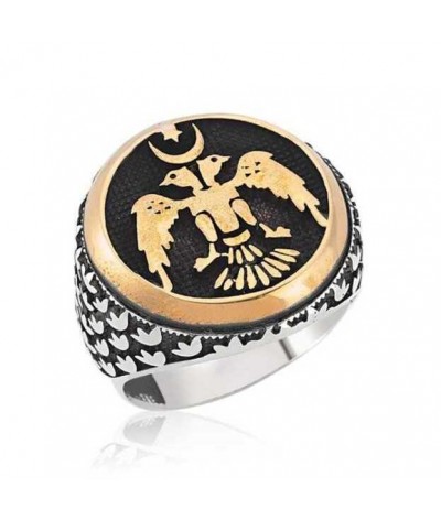 Gümüş Çift Başlı Kartal Erkek Yüzük