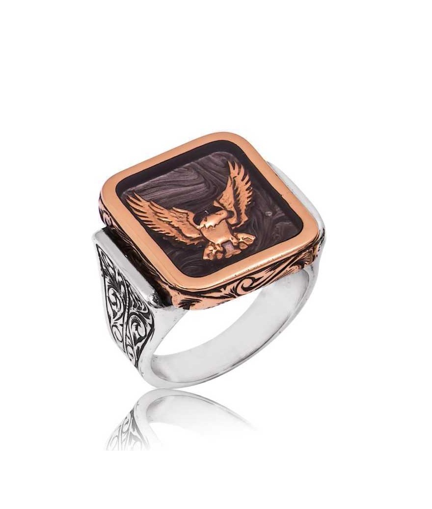 Gümüş Kartal Figürlü Erkek Yüzük