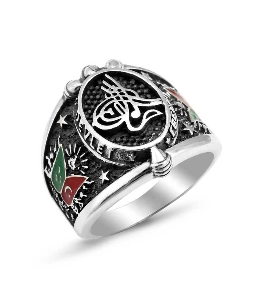 Gümüş Tuğralı Devlet Ebet Müddet Erkek Yüzük