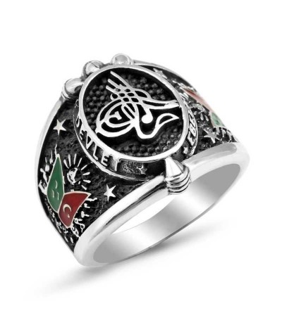 Gümüş Tuğralı Devlet Ebet Müddet Erkek Yüzük