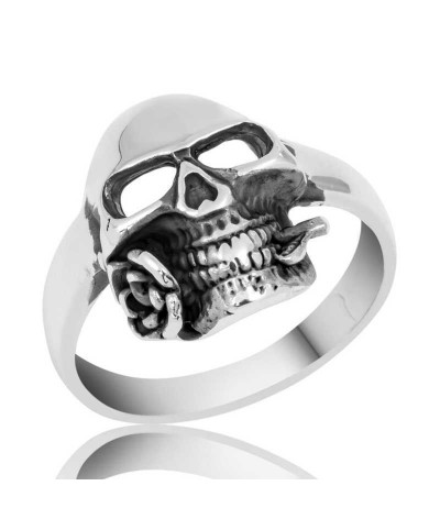 Gümüş Kuru Kafa Erkek Yüzük