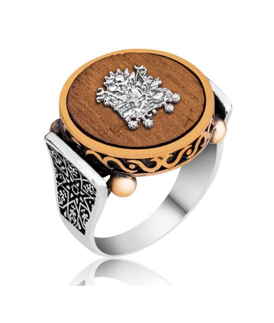 Gümüş Pelesenk Ağacı Osmanlı Devlet Arması Erkek Yüzük