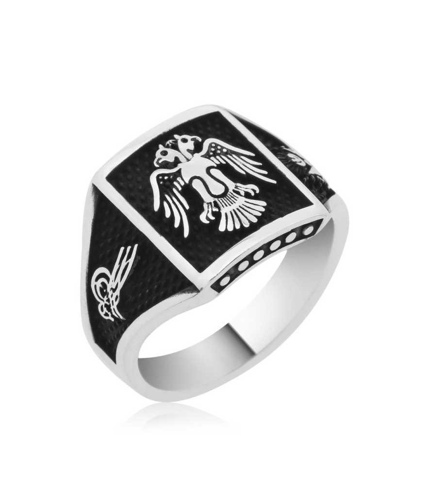 Gümüş Çift Başlı Kartal Erkek Yüzük