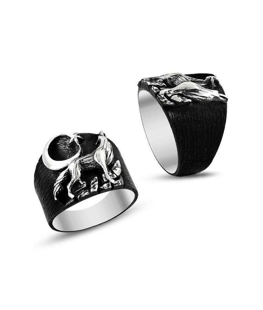 Gümüş Bozkurt Desenli Erkek Yüzük