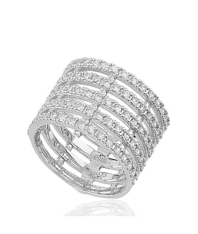 Gümüş Beş Sıra Taşlı Bayan Yüzük