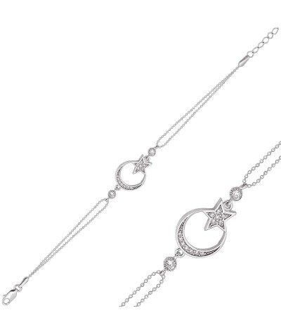 Gümüş Ay Yıldız Bayan Bileklik