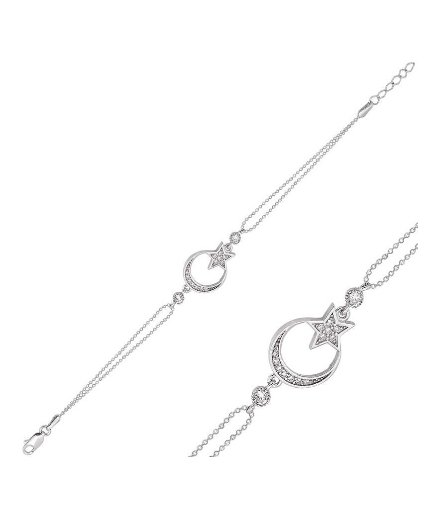 Gümüş Ay Yıldız Bayan Bileklik