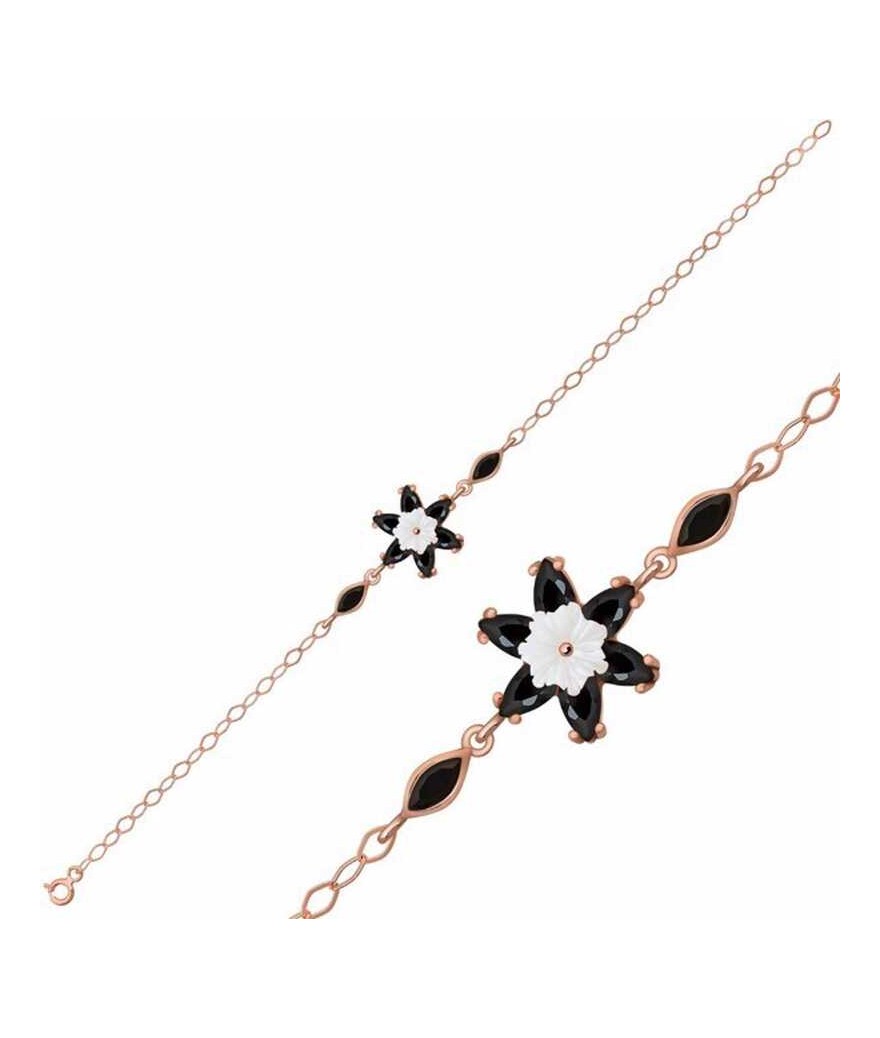 Gümüş Siyah Lotus Çiçeği Bileklik