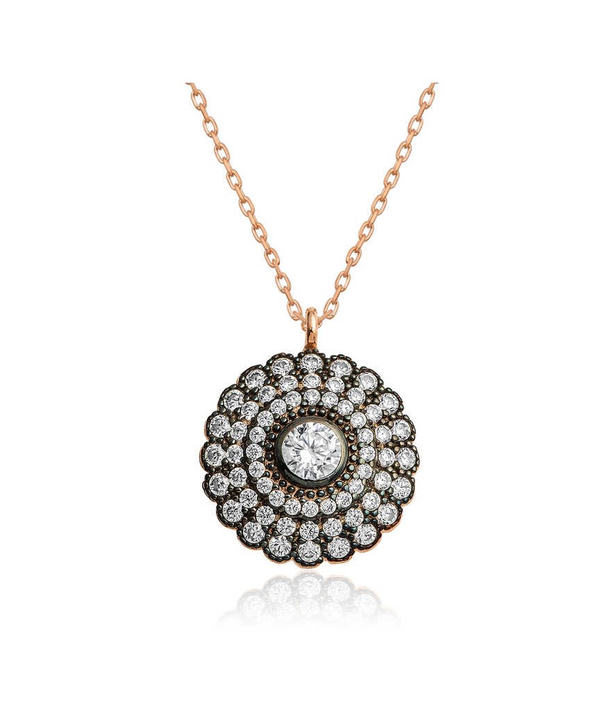 ​Gümüş Elmas Montür Çiçek Bayan Kolye