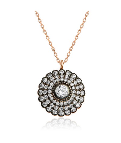 ​Gümüş Elmas Montür Çiçek Bayan Kolye