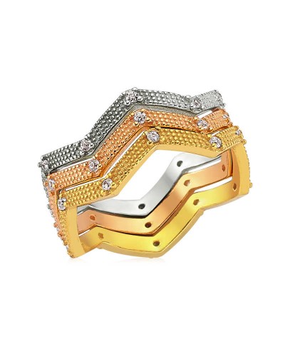 Gümüş Üç Renk Tamtur Bayan Yüzük