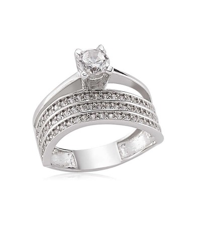 Gümüş Üç Sıra Tek Taş Bayan Yüzük