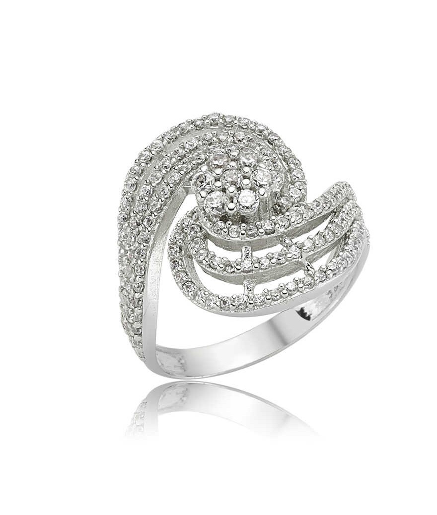 Gümüş Zirkon Taşlı Çiçek Bayan Yüzük