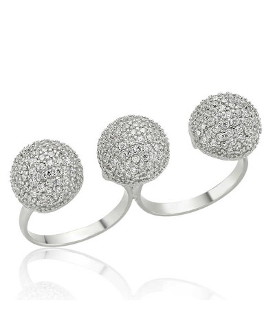 Gümüş Üç Top İkili Bayan Yüzük