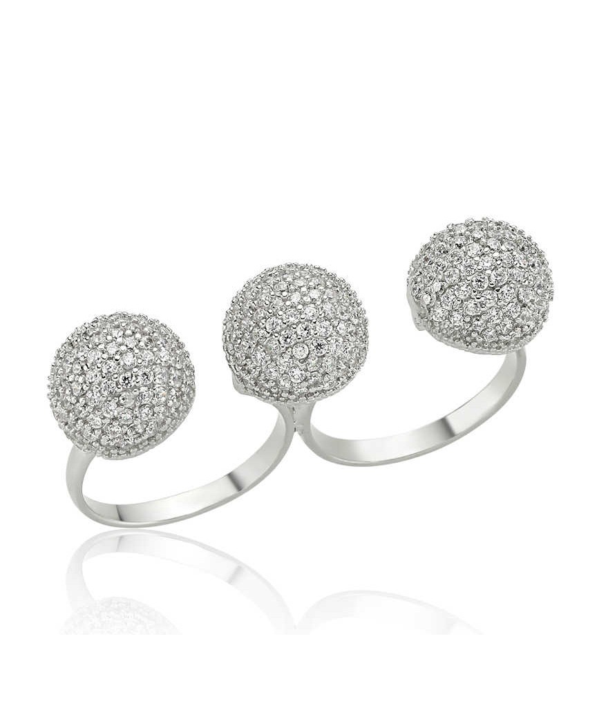 Gümüş Üç Top İkili Bayan Yüzük