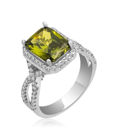 ​Gümüş Yeşil Baget Bayan Yüzük