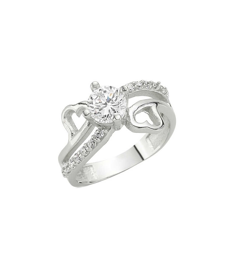 Gümüş Kalpli Tek Taş Bayan Yüzük