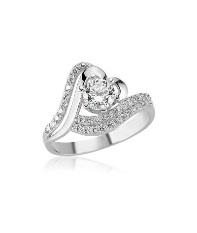 Gümüş Kalpli Tek Taş Bayan Yüzük