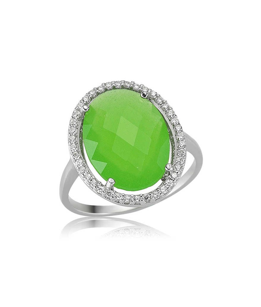Gümüş Yeşil Oval Taşlı Bayan Yüzük