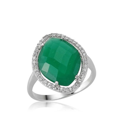 Gümüş Yeşil Taşlı Bayan Yüzük