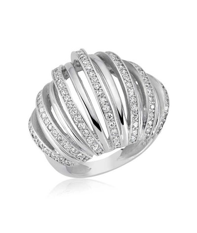 Gümüş Zirkon Taşlı Bombeli Bayan  Yüzük