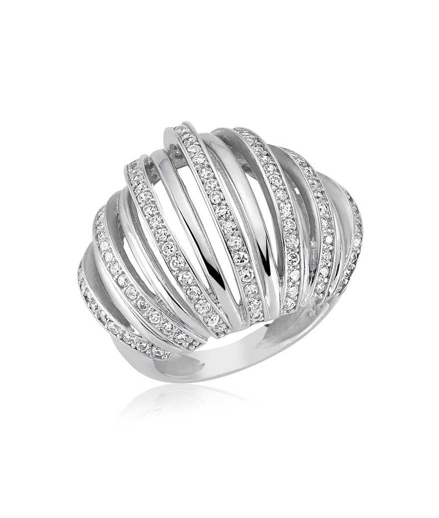 Gümüş Zirkon Taşlı Bombeli Bayan  Yüzük