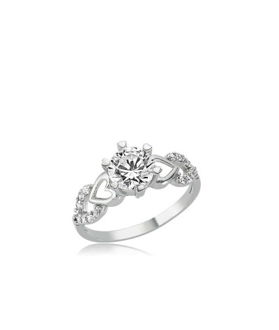 Gümüş Tek Taş Kalpli Bayan Yüzük