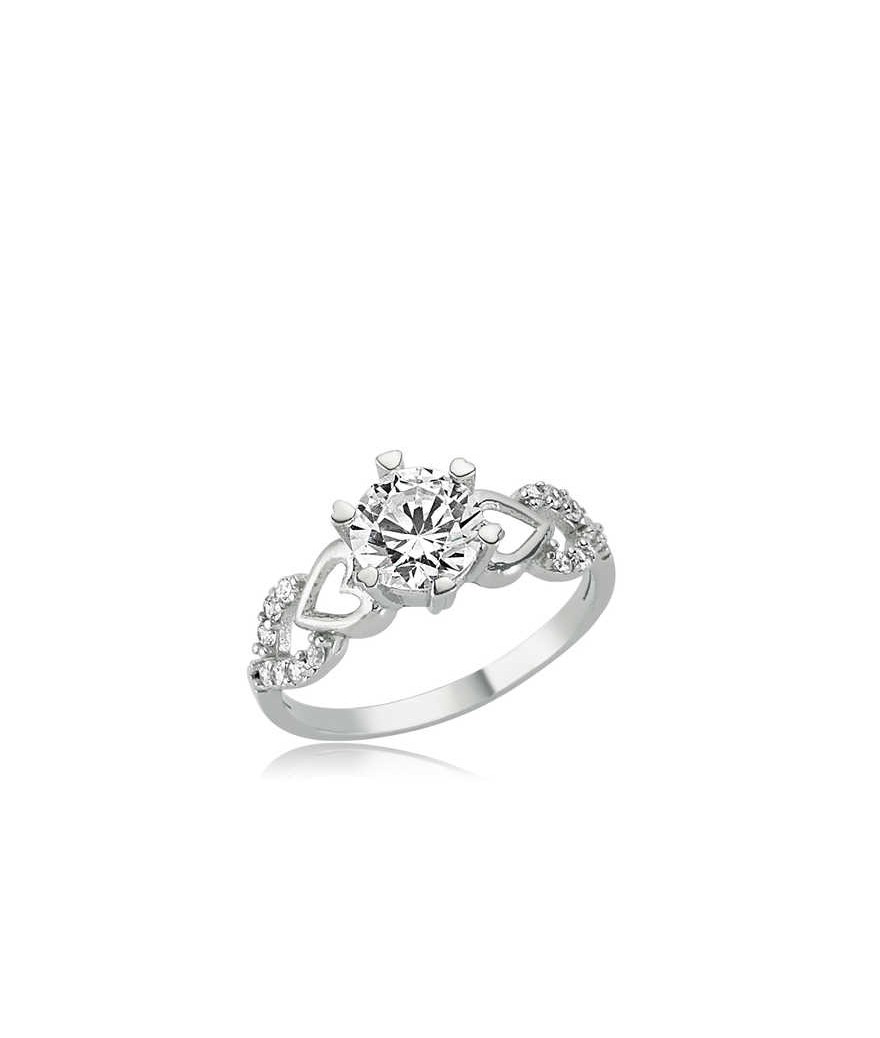 Gümüş Tek Taş Kalpli Bayan Yüzük