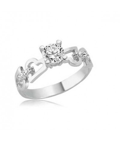 Gümüş Kalpli Tek Taş Bayan Yüzük