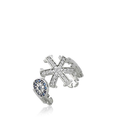 Gümüş Nazarlı Kar Tanesi Ayarlamalı Bayan Yüzük