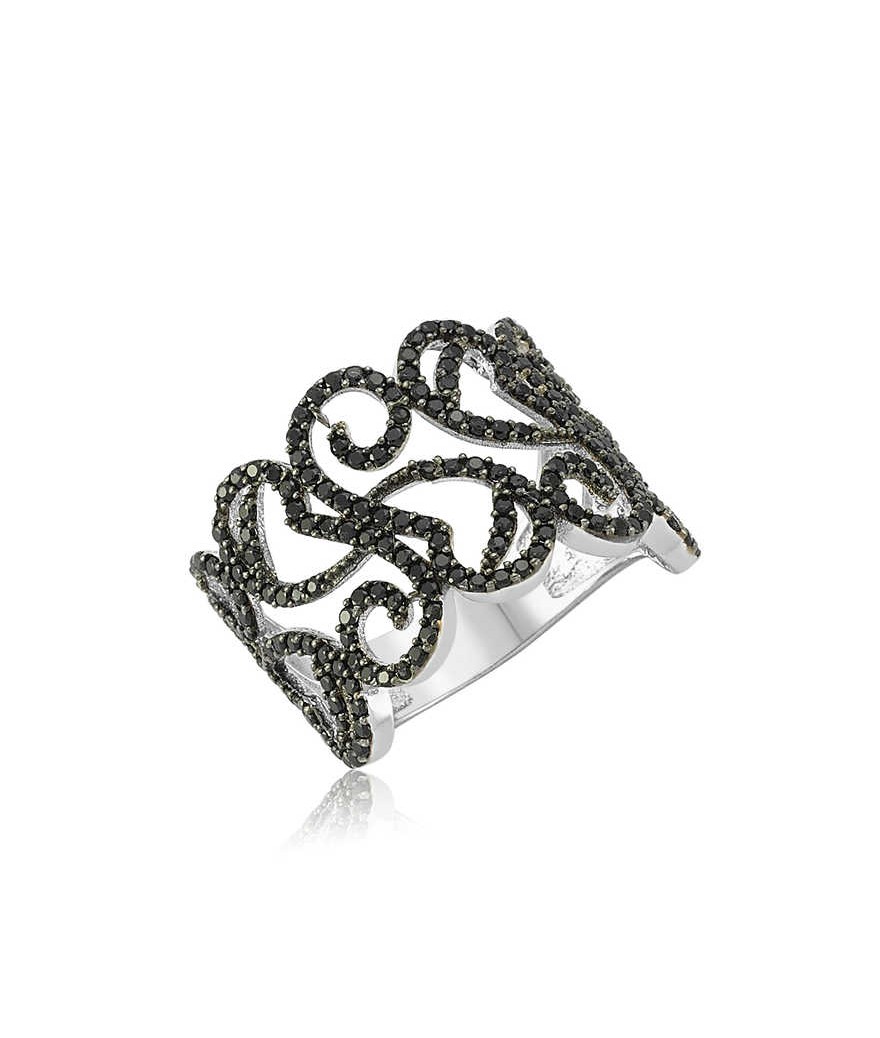 Gümüş Siyah Taşlı Bayan Yüzük