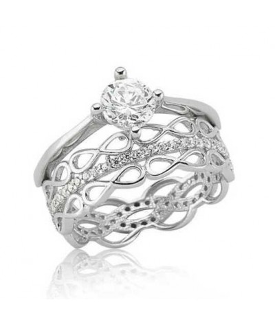 Gümüş Çift Taraflı Sonsuzluk Tek Taş Bayan Yüzük