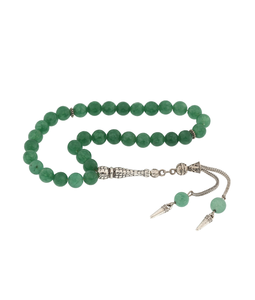 ​Doğaltaş Metal Püsküllü Yeşil Yeşim Taşı Tesbih